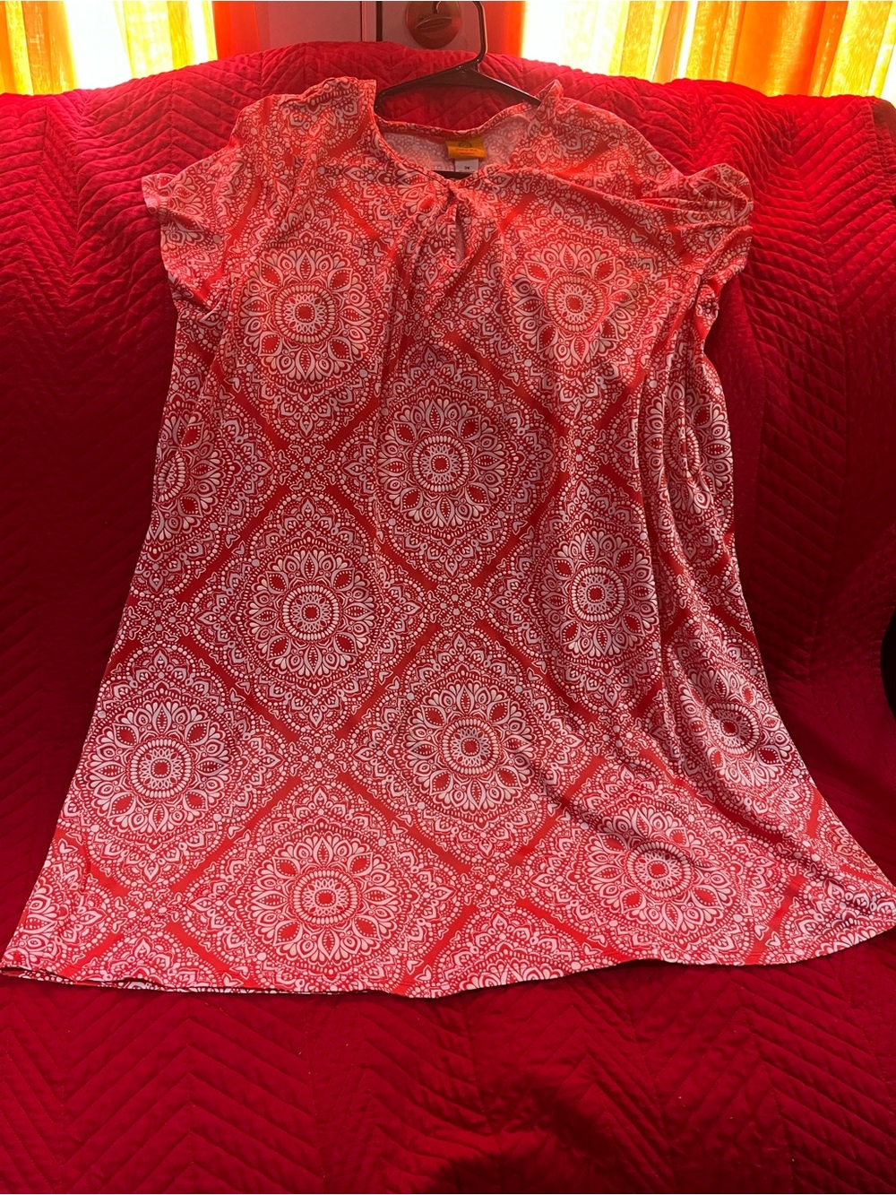 Ruby Rd. Red and White Printed Short-Sleeve Tunic